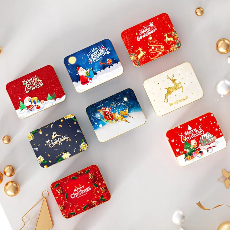 Food Grade Square Christmas Tin Box Present Packaging Christmas Theme Gift Package Tin Case