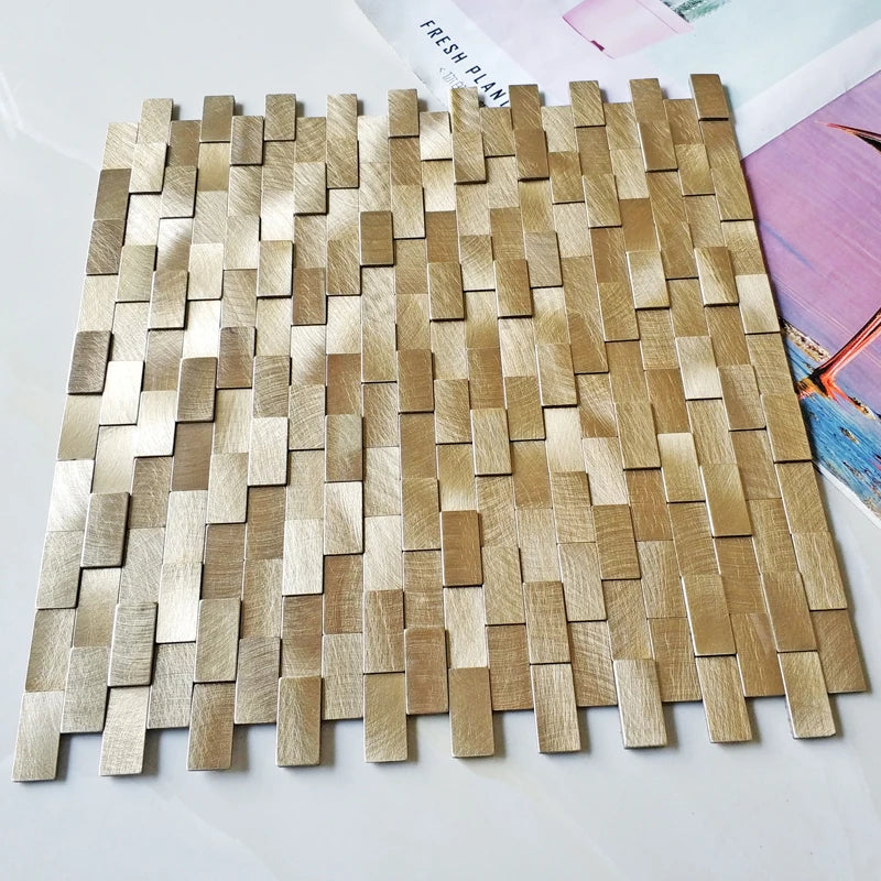 Long Strip Metal Mosaic Tile Self-adhesive Aluminium Mosaic Tiles Peel and Stick Gold Kitchen Backsplash bar