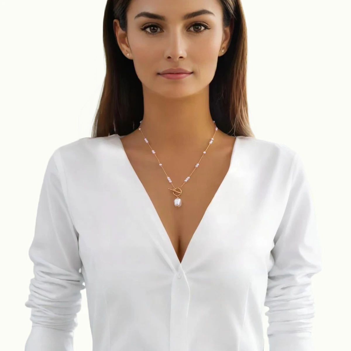 Simple Imitation Pearl Pendant Necklace for Women Elegant Ladies Bead Chain Accessories on Neck 2025 Fashion Jewelry Female Gift