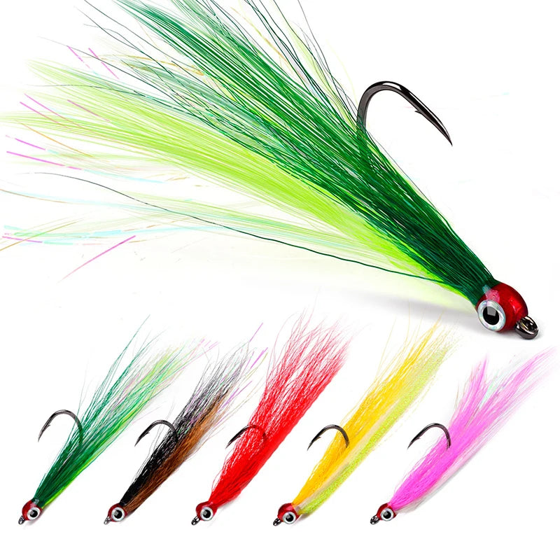 WEIHE 5colors 5pcs/bag High Carbon Steel Barbed Hook With Feather Jigging Assist Hook