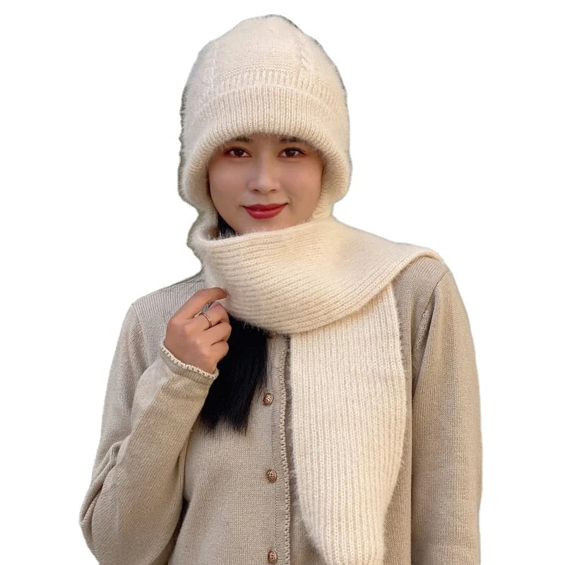 Women Winter Knitted Beanie Hats Scarf for One Ski Mask Ski Cap Outdoor Knit Hats for Woman