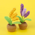 High Click Multi Color 3-Head Crochet Lavender Potted with Leaves & Flowerpot Wholesale Woolen Knitted Flower Plant Ornament