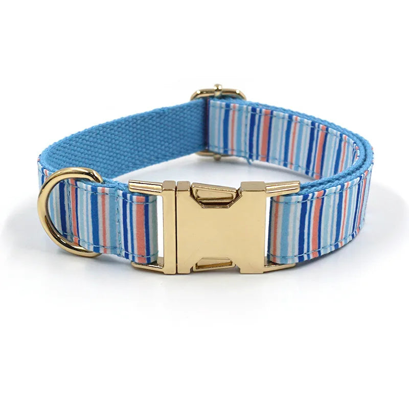 Custom Dog and Cat Collar Leash Set with Striped Buckle Luxury Leather Pet Accessories with Lighting Feature