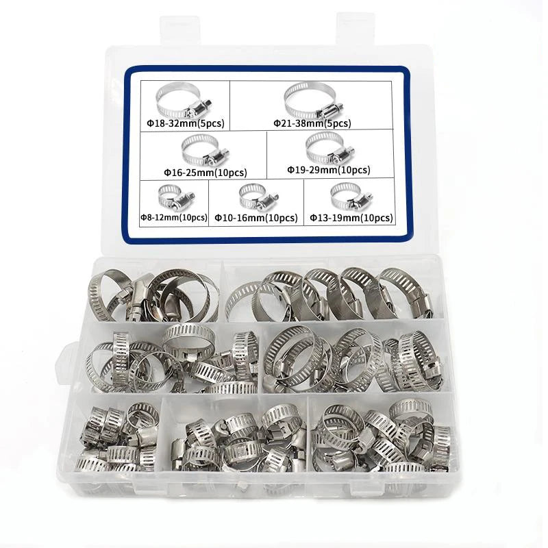 OEM Adjustable 304 Stainless Steel Worm Gear Hose Clamps Kit Assortment of Inch Measurement System Metal Clamps