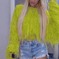Fashion Fringed Clothing Crop Top Knitted Pullover Handmade Tassel Shaggy Sweater Fringe Mink Sweater