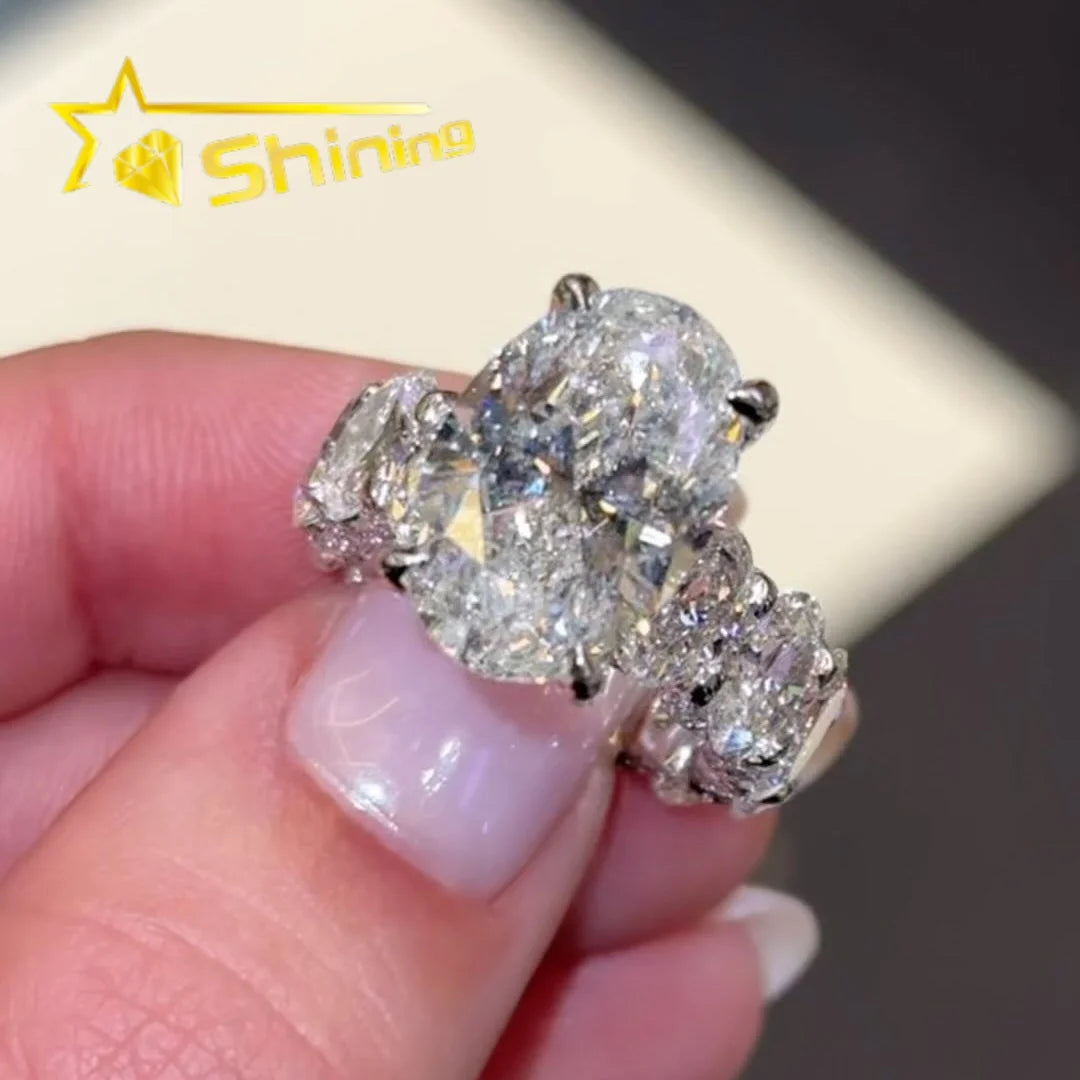 Hot Selling Design Custom Moissanite Jewelry Fashion 14k Gold 925 Silver Wedding Rings Big Oval Cut Diamond Engagement Ring