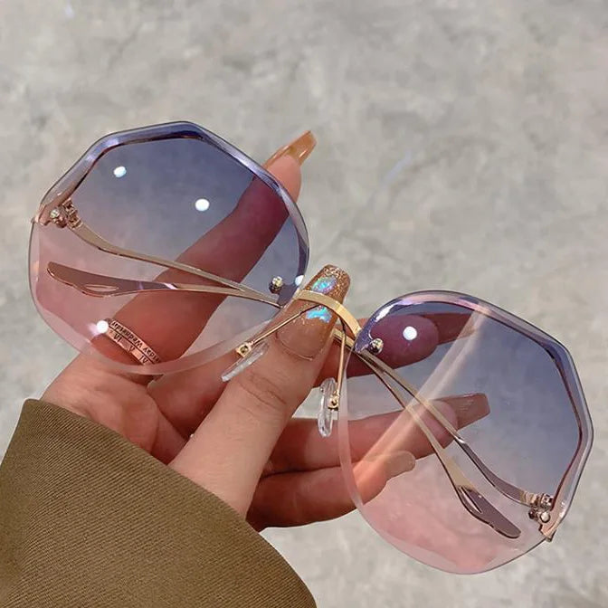 China Sunglass Manufacturers Custom Sunglasses Logo Sun Glasses Frameless Women Trendy Diamond Cut Sunglasses