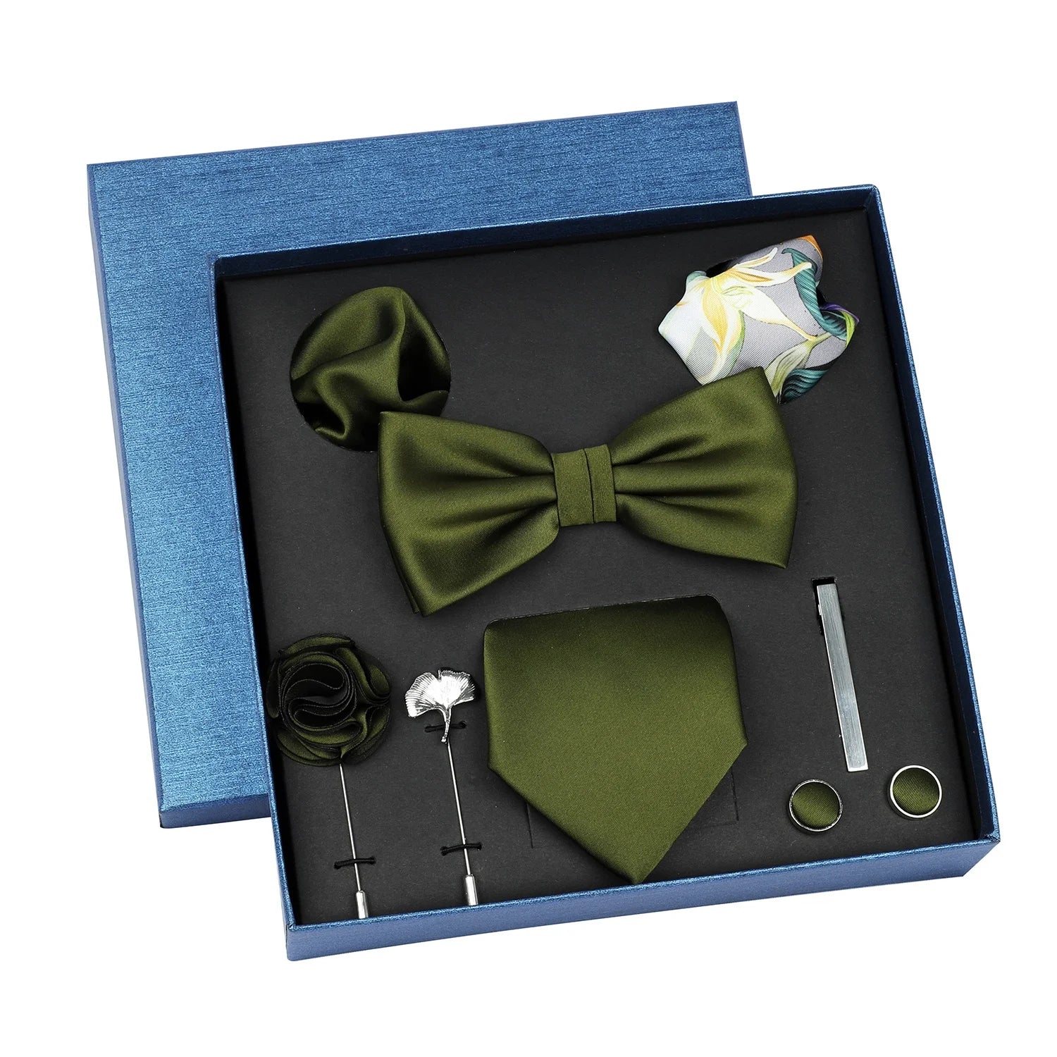 Bow Ties Necktie for Men Solid Color Pre-Tie Bow Tie and Pocket Square Cufflinks Sets for Wedding Party Prom