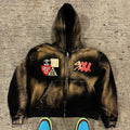 Custom Pullover Heavy Sun Faded Zipper up Boxy Cropped Vintage Acid Wash Embroidery Distress Patch Logo Oversized Men Hoodie