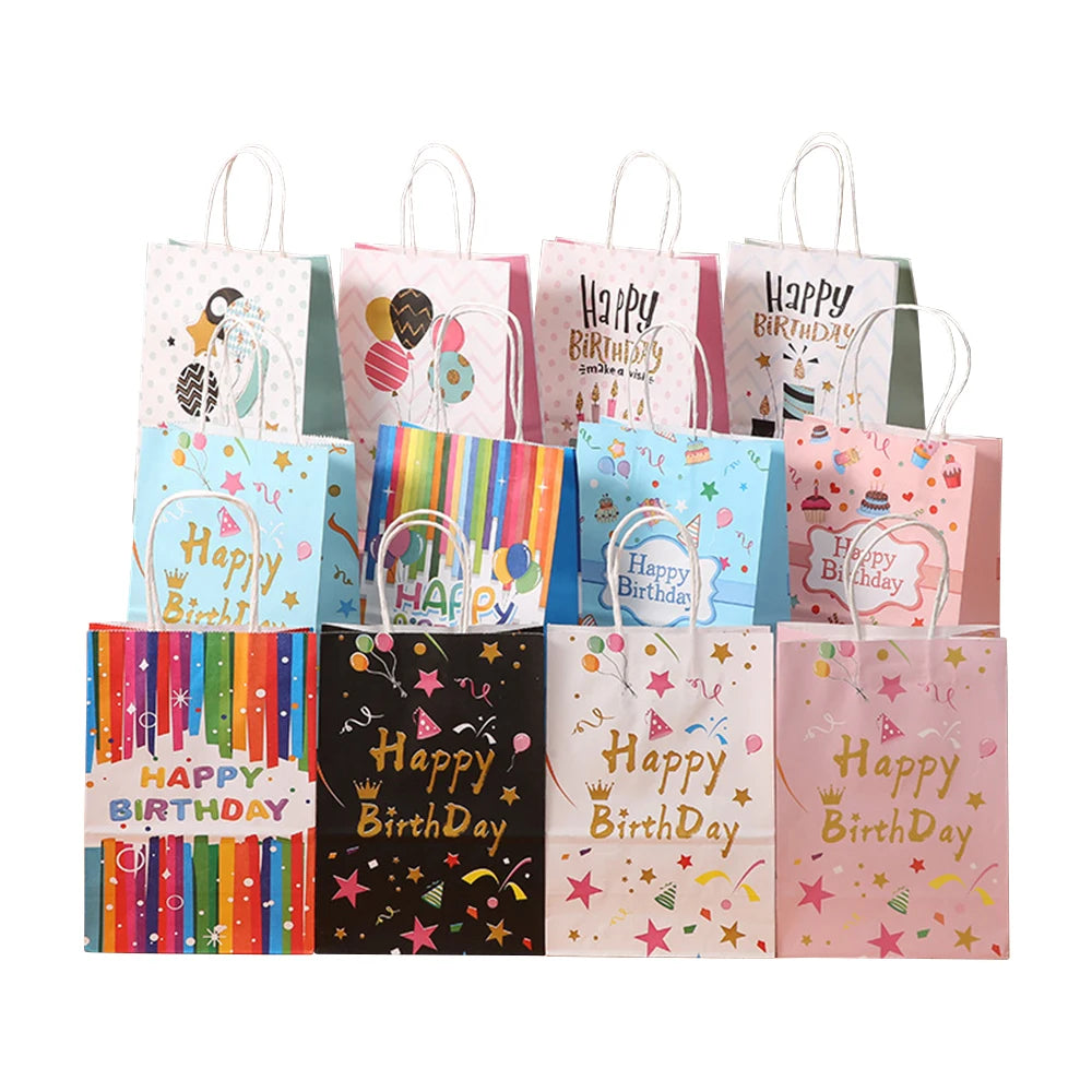 Wholesale Happy Birthday Party Decoration Favor Color Kraft Paper Loot Packaging Candy Snack Gift Bags for Kids