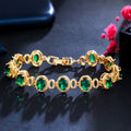 Royal Green Oval Cubic Zirconia Crystal Dubai Gold Plated Luxury Bangle Bracelets for Women Dinner Party Jewelry Accessories