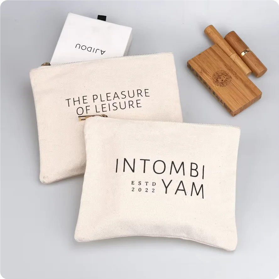 Durable Fashion Letter Portable Large Custom Logo Travel Toiletry Eco Women Multifunction Cotton Canvas Zipper Cosmetic Bags