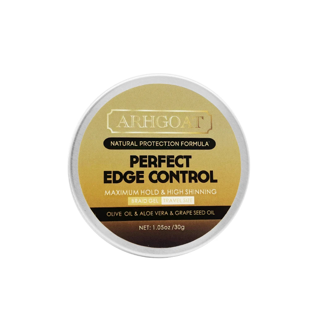 ARHGOAT PERFECT EDGE CONTROL WITH NATURAL FORMULA OLIVE OIL GRAPE SEED OIL ALOE. Travel Size 30g/1oz Regular Size Braid Gel