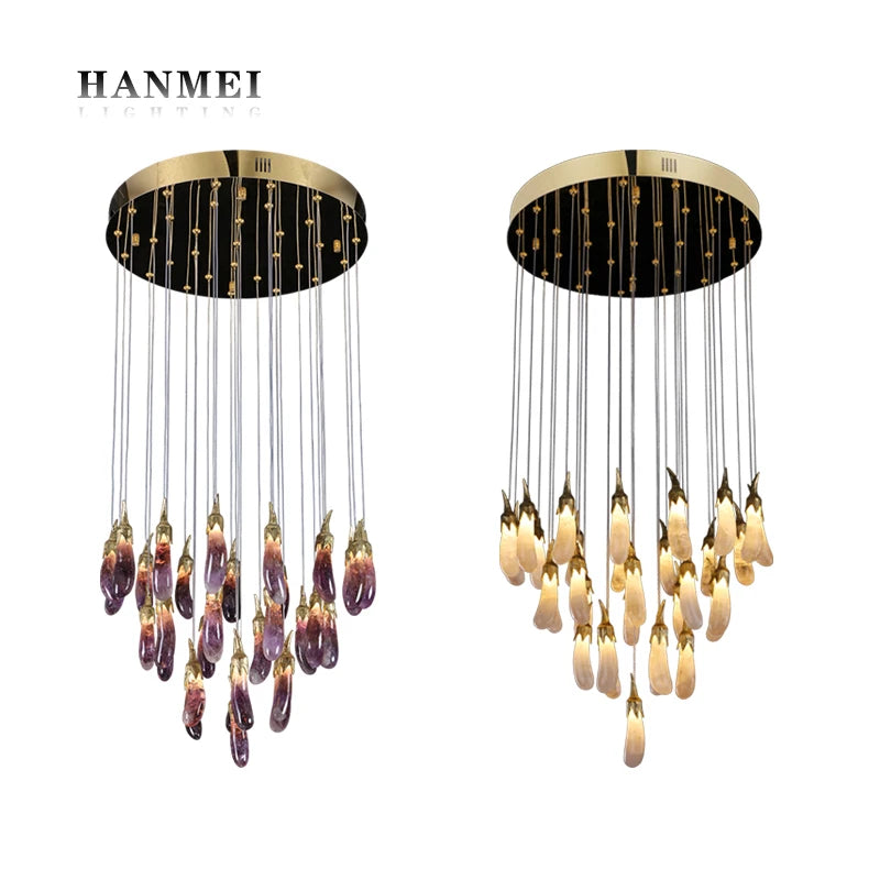 Luxury Modern Minimalist Led Stair Lighting Natural Hotel Villa Crystal Chandelier Stairs