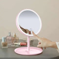 Portable Shape Desktop Mirror Storage Tray LED Three-color Lighting Chrome Finish Plastic Frame Dressing Mirror Makeup Mirror