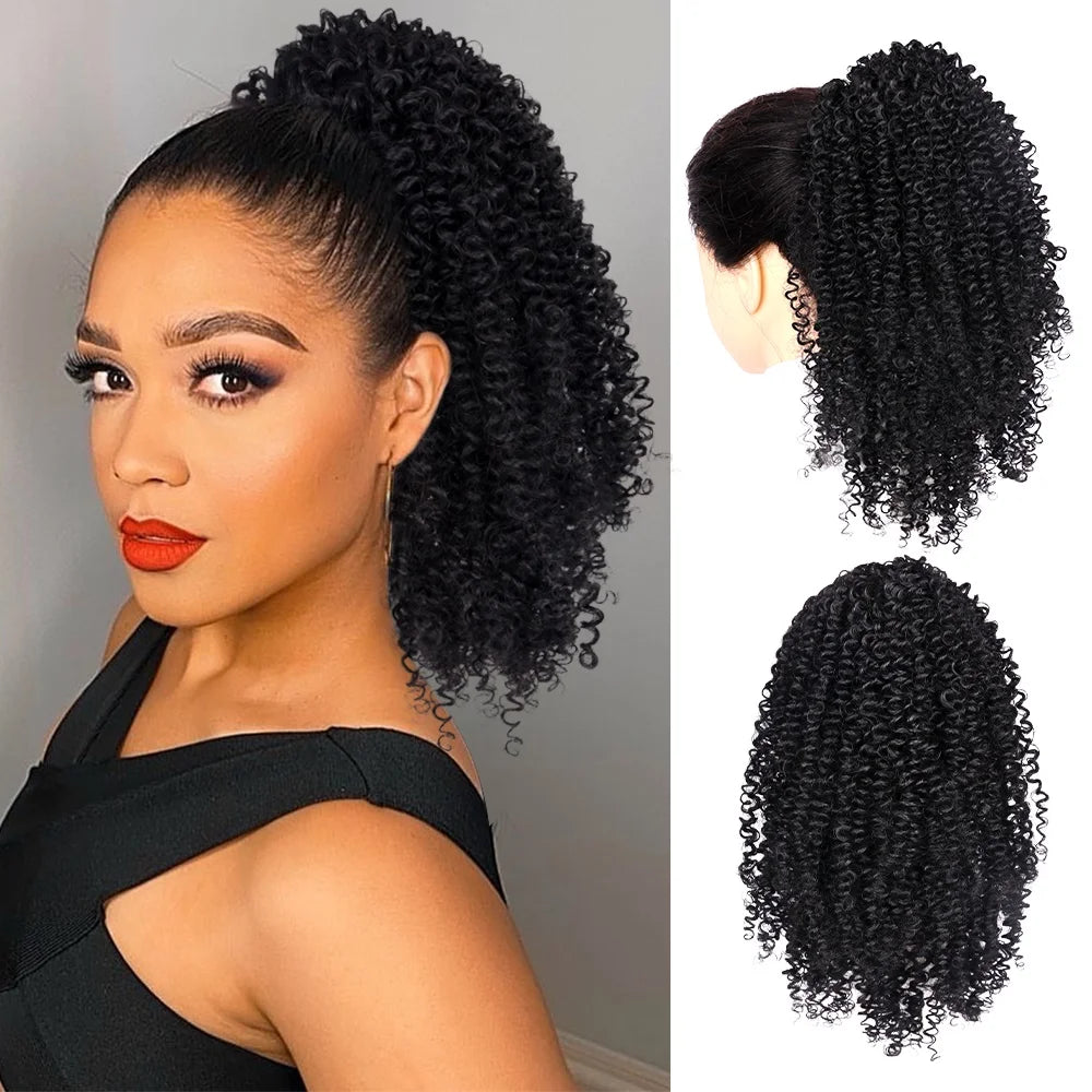Wholesale 10inch Short Curly Puff Hair Extensions Synthetic Drawstring Braided Ponytail
