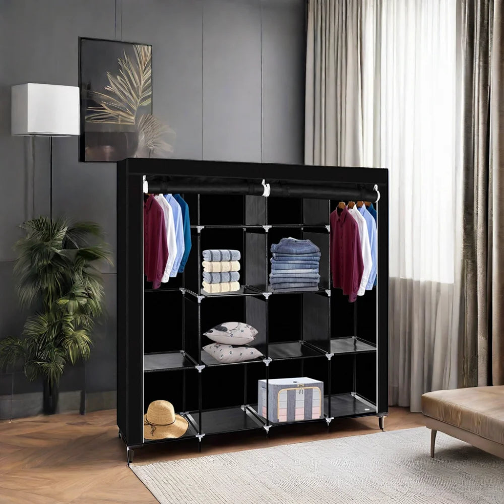 Modern Portable Wardrobe Locker Black Foldable Plastic Storage Bag (167 X 44 X 178 Cm) for Living Room or Kitchen Furniture