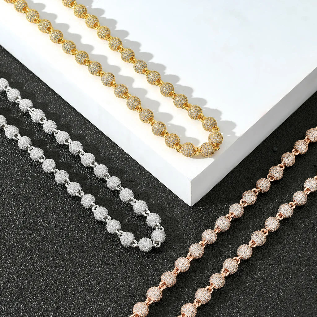 Men's Trendy 18K PVD Gold Plated Brass Bead Chain Necklace 14K Gold Plated Ball Bracelet Geometric Zircon for Weddings Parties