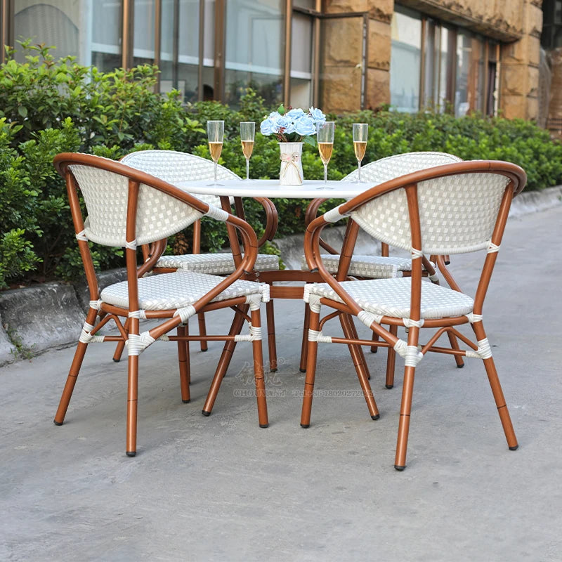 Bistro Vintage Aluminium Outdoor Furniture Flower Dining Garden Rattan Chair and Table