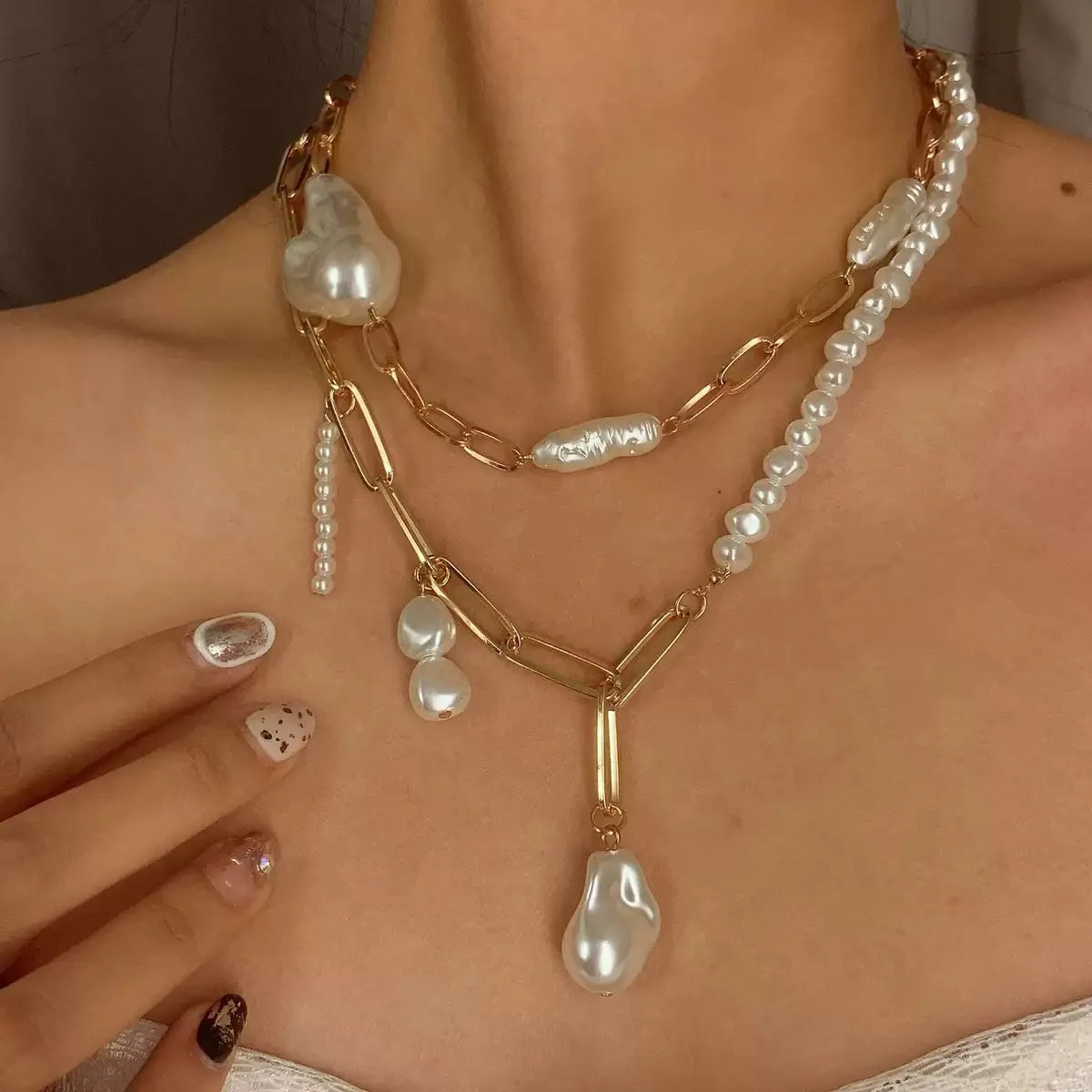 DN1651 Fashion Multi Layer Pearls Necklaces Women Gold Necklace Jewelry