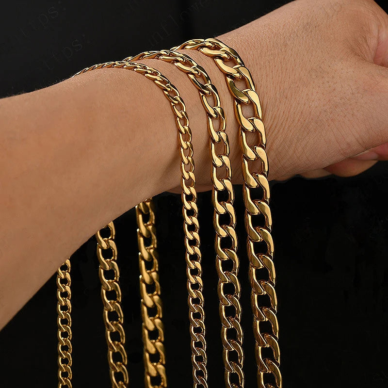 Wholesale Custom 3mm Necklace Chain for Women Men Jewelry 18K Gold Plated Filled Stainless Steel NK Figaro Chain