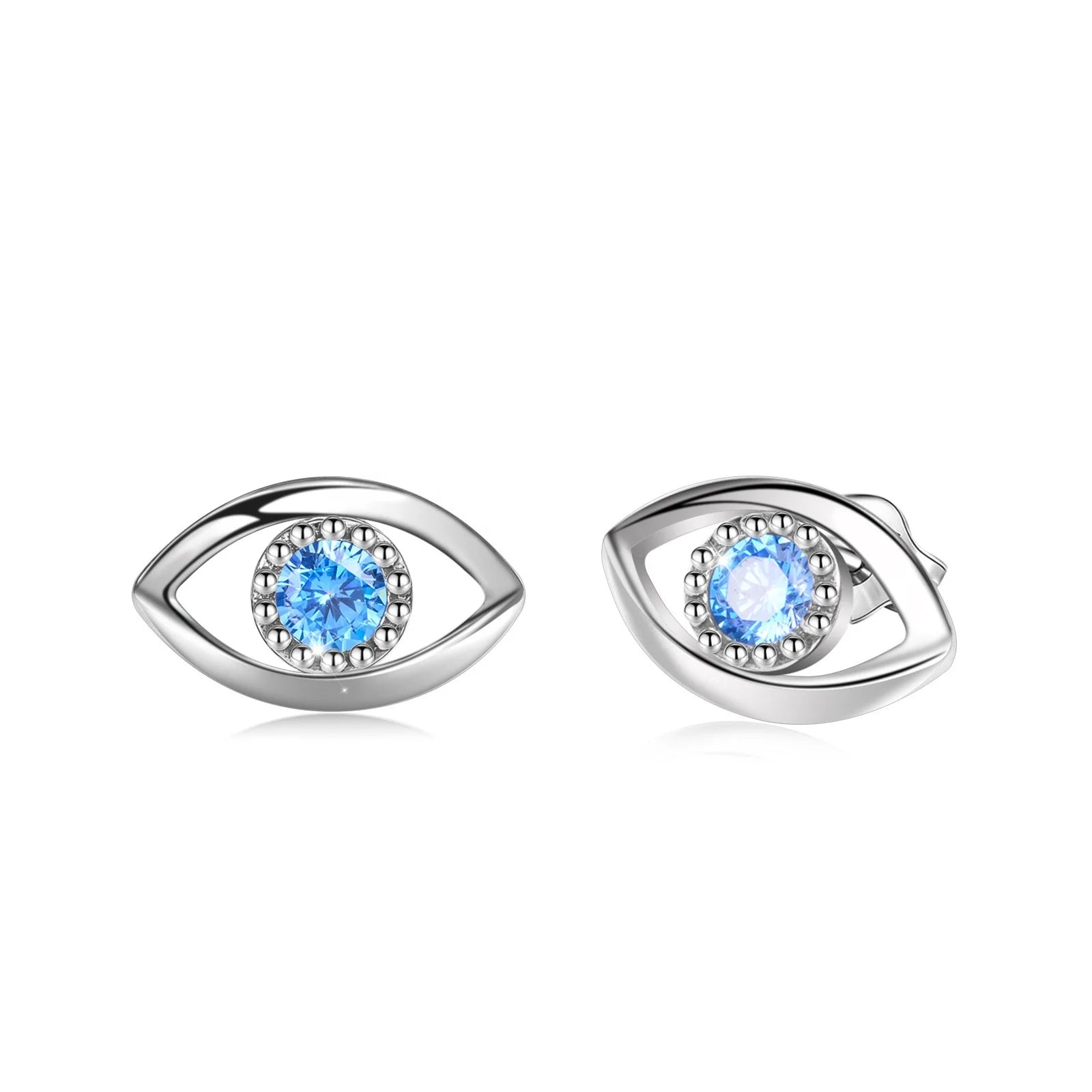Isunni Cubic Zirconia S925 Sterling Silver Blue Devil's Eye Stud Earrings