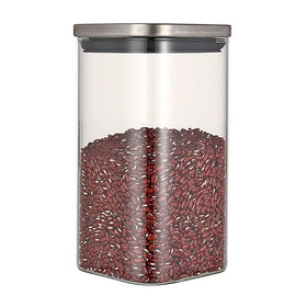 Square Shape Handmade Borosilicate Glass Food Storage Jars with Stainless Steel Lid-Dishwasher Safe & BPA-Free
