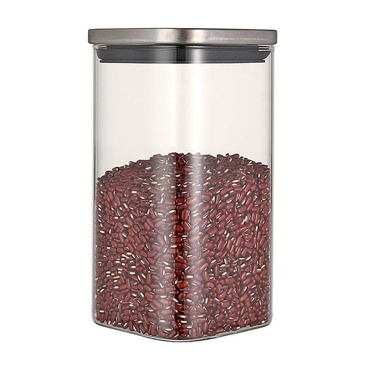 Square Shape Handmade Borosilicate Glass Food Storage Jars with Stainless Steel Lid-Dishwasher Safe & BPA-Free