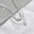 Fashion Double Layer Chain Necklace Stainless Steel Letters Square Pendant Necklace