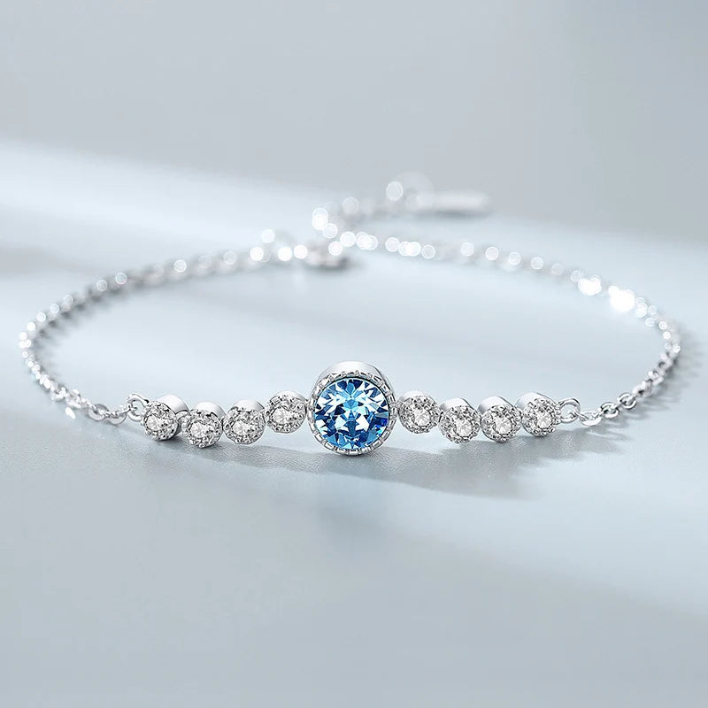 RINNTIN SWB03 Accessories Women 925 Sterling Silver Jewelry Blue Crystal Bracelet Women
