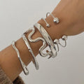 Fashion Waterproof Simple Designs Stainless Steel Irregular Open Bracelet High-Grade Chunky Bangle for Women
