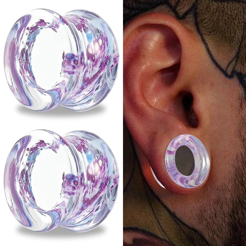 Evorte Jewelry Gauges Plugs Earrings Double Flared Glass Ear Plugs Ear Stretching Kit for Women and Children's Wedding
