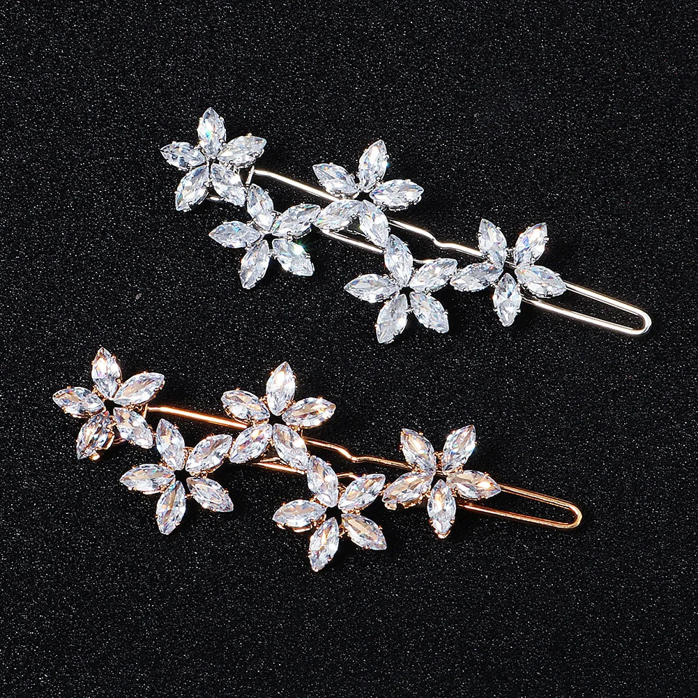 Wholesale Rhinestone Girl Hairpin Flower Jewelry Crystal Zircon Copper Hair Clip Hair Accessories for Girls Women