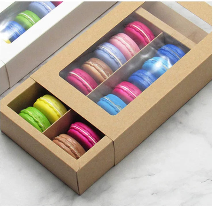 Custom Food Packing Kraft Macaron Packaging Boxes With Clear Window
