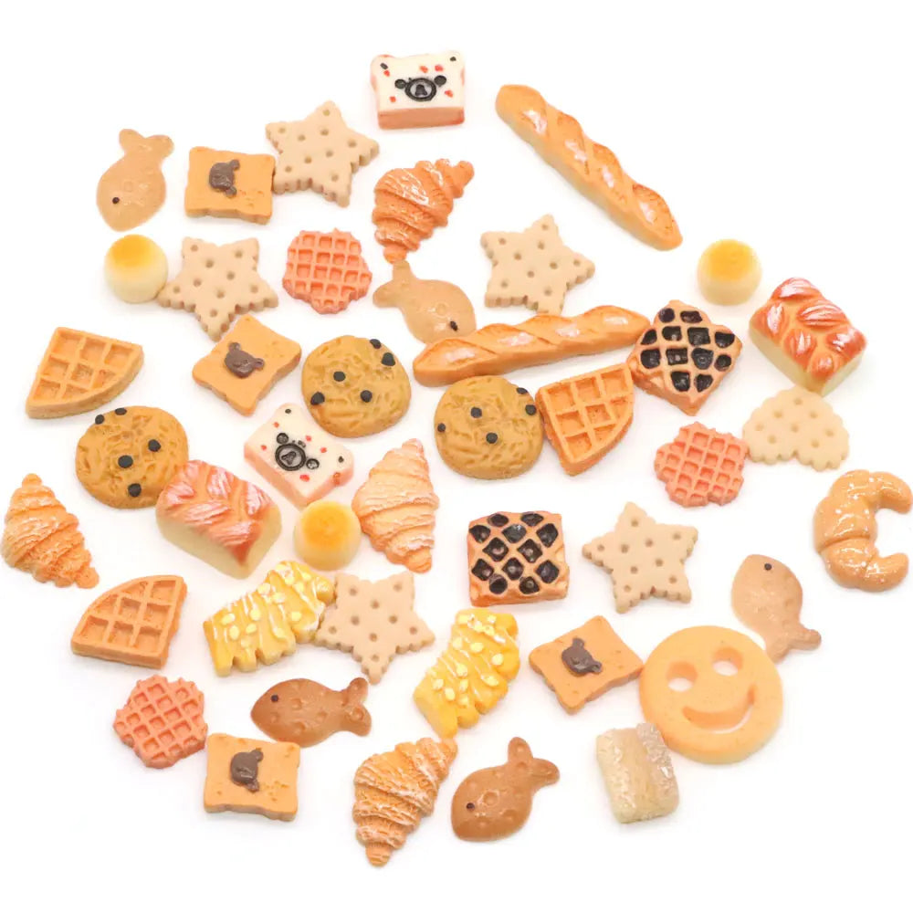 Assorted Cookie Bread Food Miniature Figurines Resin Flatback Cabochon for Scrapbook DIY Embellishments Dollhouse Decoration