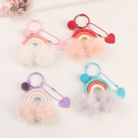 Promotion Handmade Boho Rainbow Macrame Woven Keychain Bag Accessories Handbags Charm Bohemian Pom Pom Fluffy Plush Key Chains