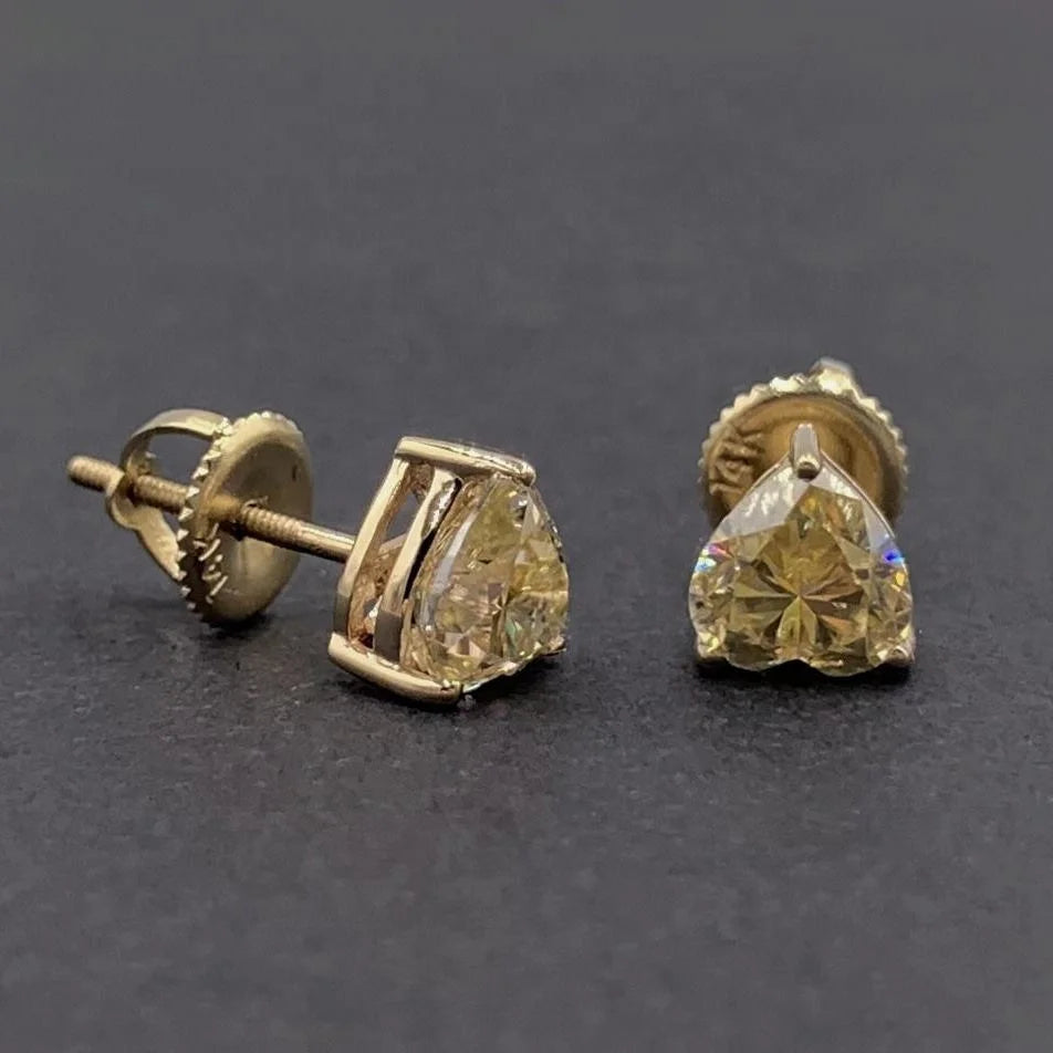 Trending Yellow Gold Moissanite Heart Cut Solitaire 14k 18k Diamond Women Earrings New Style