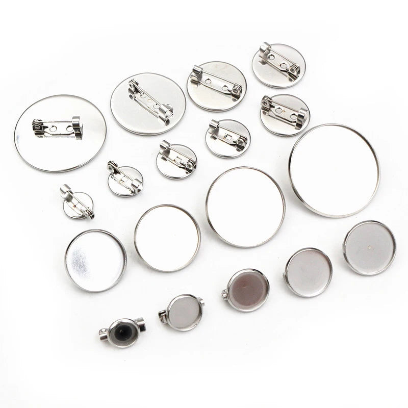 10pcs 8-30mm Inner Size Stainless Steel Material Brooch Style Cabochon Blank Base Cameo Setting Charms Pendant Tray DIY