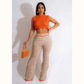 Sleeveless round neck top wholesale Hollow trousers custom logo Waist baring women' suit factory directly