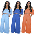 2020 Elegant Fashion Two Piece Set for Women Casual Urban Wide Leg Pants Jumpsuit Breathable Clothing Plus Size High Waist