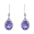Vintage Silver 925 Drop Earrings Rhodium Plated Natural Amethyst Geometric Pattern for Women's Daily Wear Anniversary Party Gift