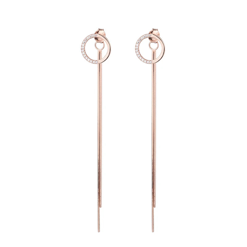 New Style 925 Sterling Silver Simple and Fashionable Round Long Tassel Chain Women's Earrings