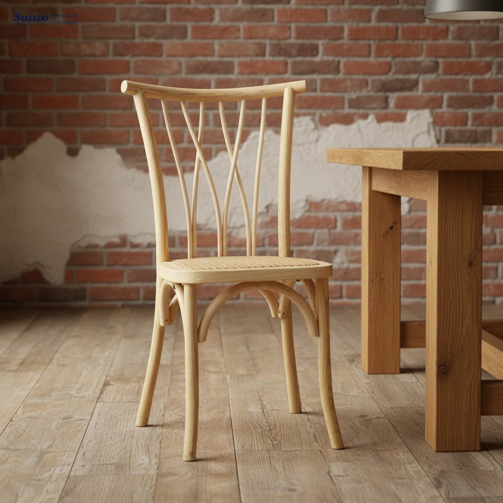 Rustic Wooden Cross Back Chairs With Rattan Seat Event Wedding Dining Botanica Chairs