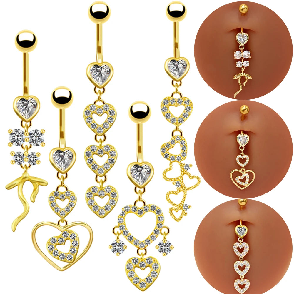 Gaby Belly Ring Wholesale Piercing 316LStainless Steel Piercing Large Heart Gold Plated Body Piercing Jewelry