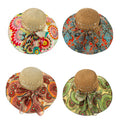 Fashion Hook Printing Floral Travel Hats Women Sun Sunshade Bowknot Straw Summer Wide Brim Beach Hats