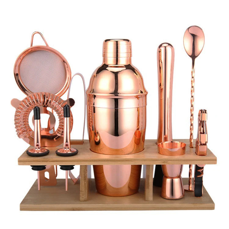 Light Luxury 11pcs Stainless Steel Mixology Bartender Kit Rose Gold Cocktail Shaker Set Durable
