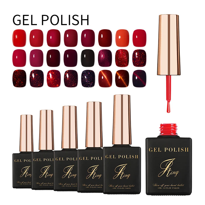 JTING New Year Style Red Collection 24 Colors Nail Gel Polish Uv Gel Set OEM/ODM Custom 15ml square Nail Gel Polish Bottle