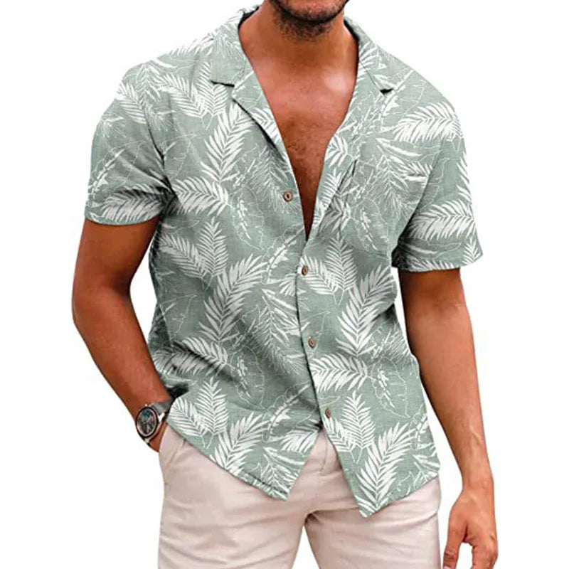 New Design Custom Shirt Printing Men Beach Wear Linen/Cotton Hawaiian Shirts Wholesale