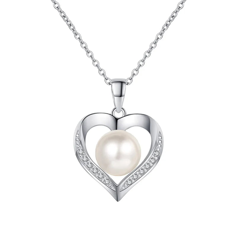 Factory Wholesale 925 Sterling Silver Heart Wrapped Pearl Pendant Moissanite With Diamonds Senior Fine Wedding Necklace