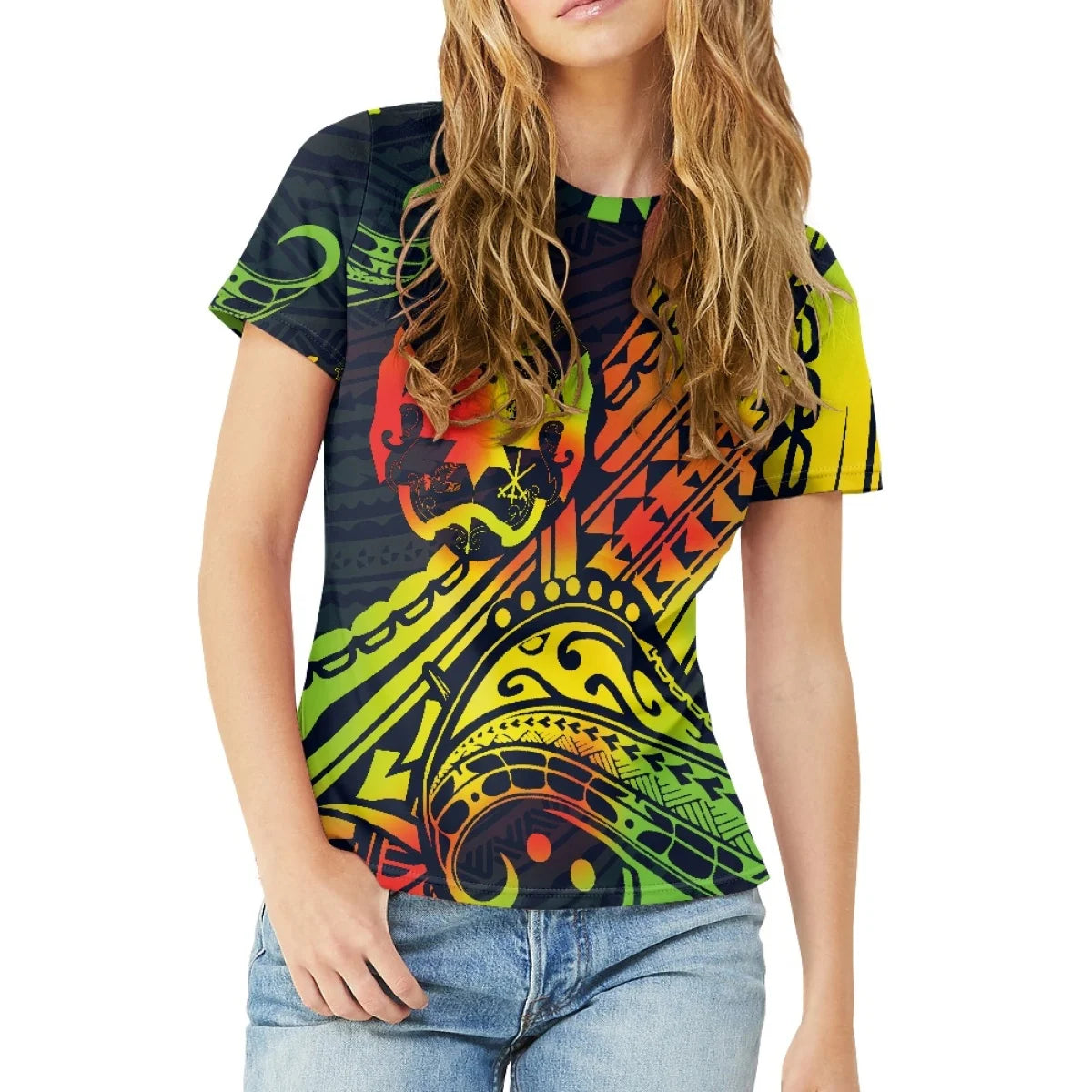 Summer Breathable Soft Hawaiian Tribal Floral Print T-shirts for Women Tee Shirts Custom 3D Print Short Sleeve Cotton T-Shirt